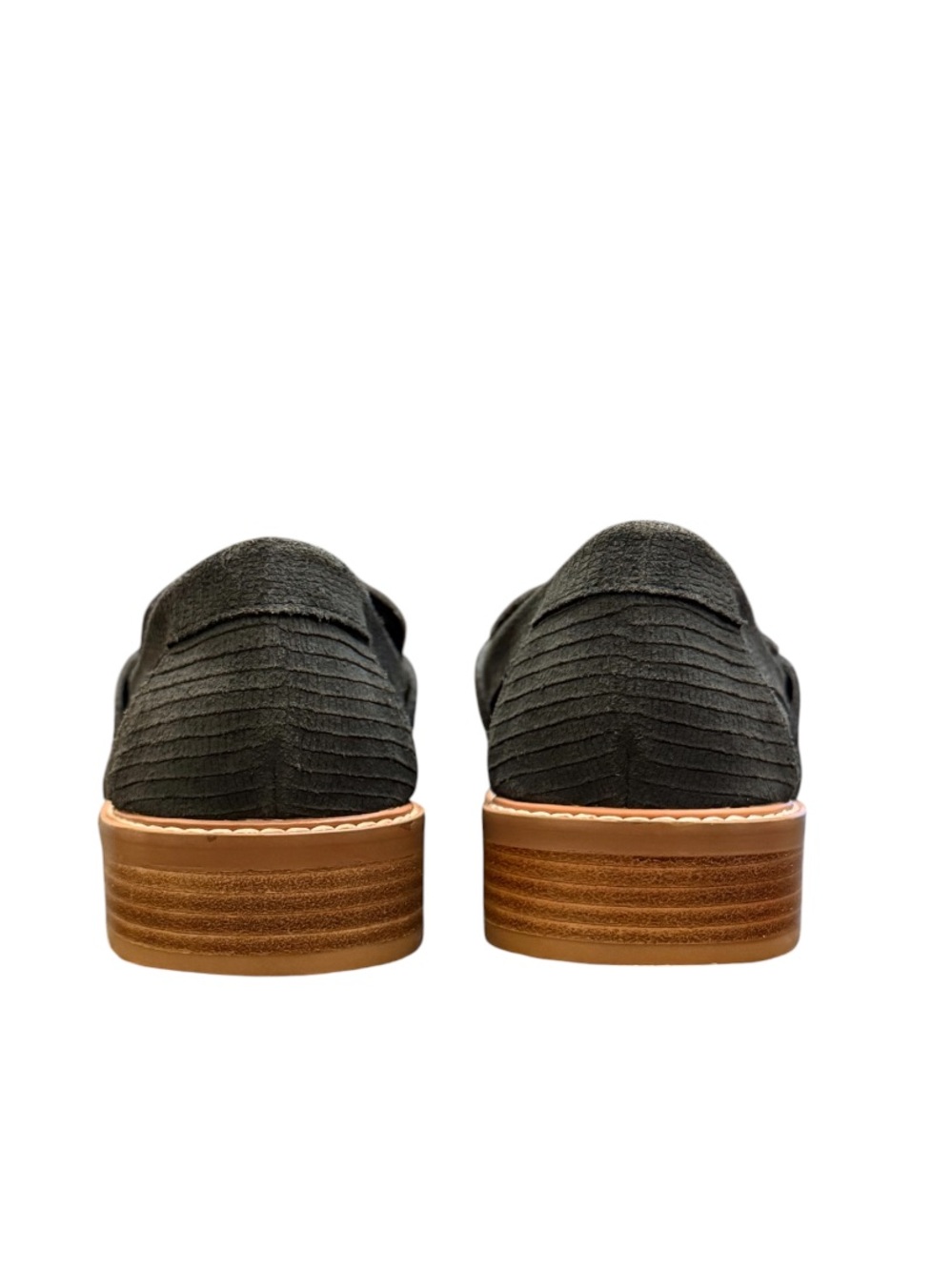 FREE PEOPLE - DARK GREY SUEDE EXTERIOR WITH BROWN WOODEN HEELS “BEDFORD” LOAFERS - Picture 6 of 9